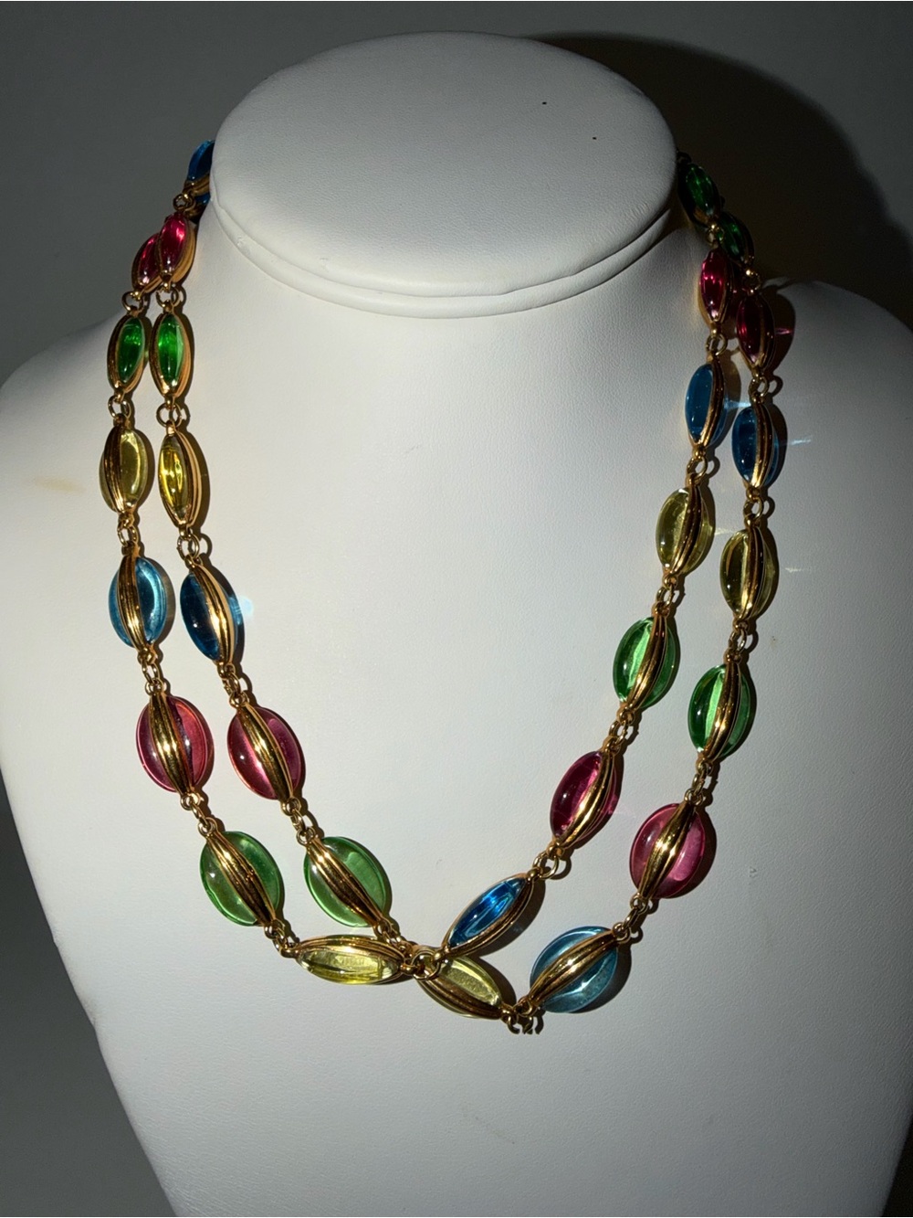 Vintage Signed Swarovski Crystal Colorful Beaded Long Necklace